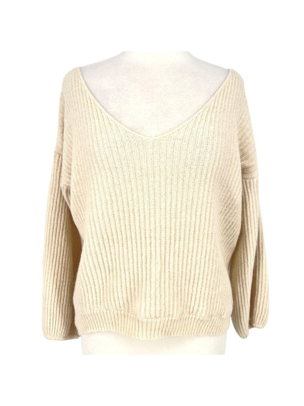 Nation LTD Cream Baby Alpaca Blend V-Neck Ribbed Knit Sweater Size Small